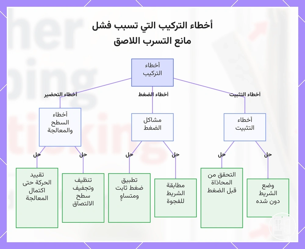 أخطاء التركيب التي تسبب فشل مانع التسرب اللاصق