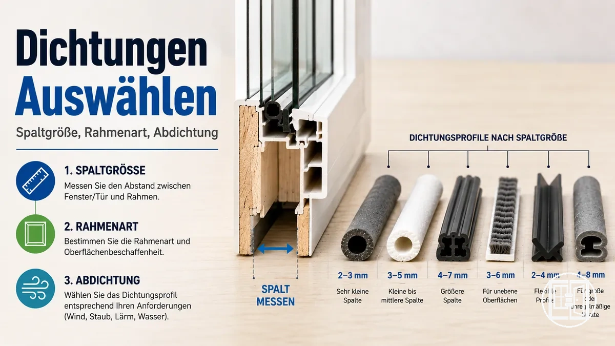 Auswahl von Fenster- und Türdichtungen basierend auf Spaltgröße, Rahmenart und Abdichtungsanforderungen
