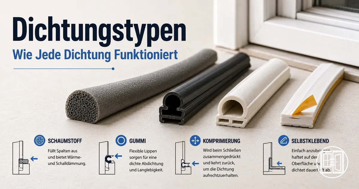 Typen von Fenster- und Türdichtungen mit Schaumstoff-, Gummi-, Druck- und Klebeprofilen