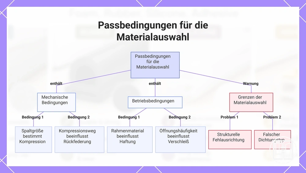 Passbedingungen für die Materialauswahl