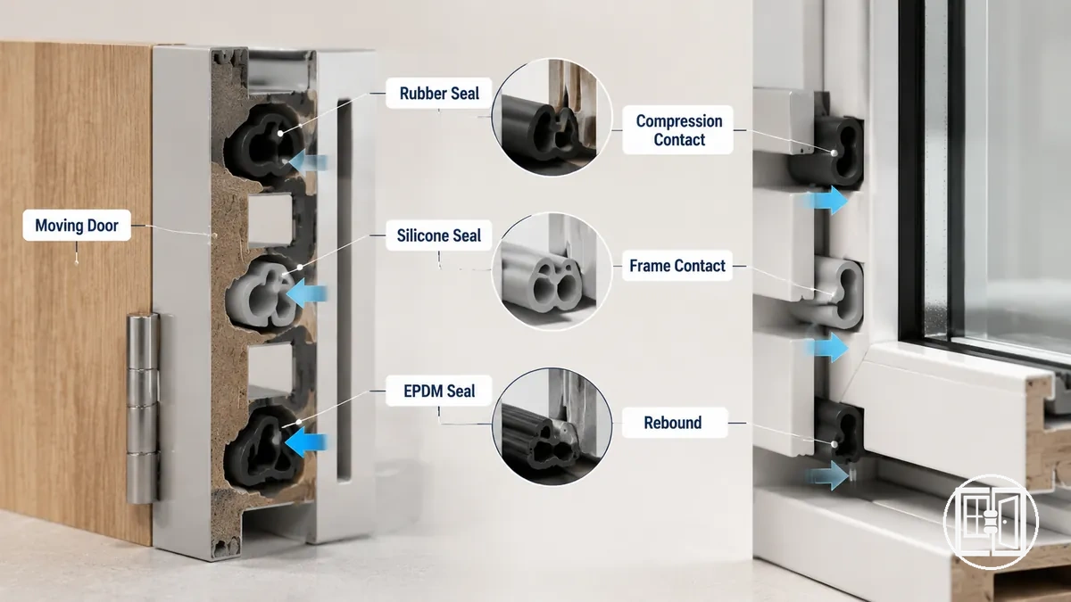 Rubber silicone and EPDM compression seals showing flexible profile contact on door frame
