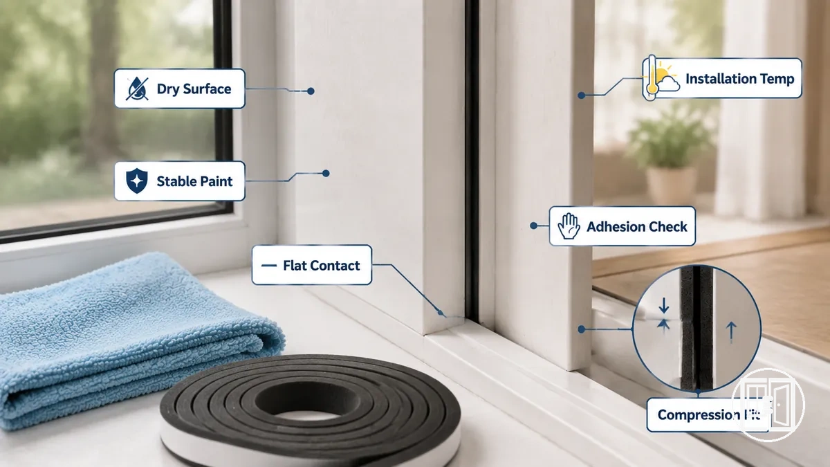checking surface condition before installing weather stripping on a frame