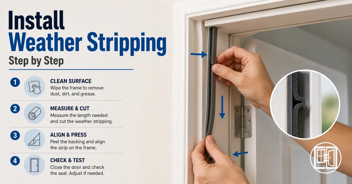 Step by step installation of window and door weather stripping on a door frame