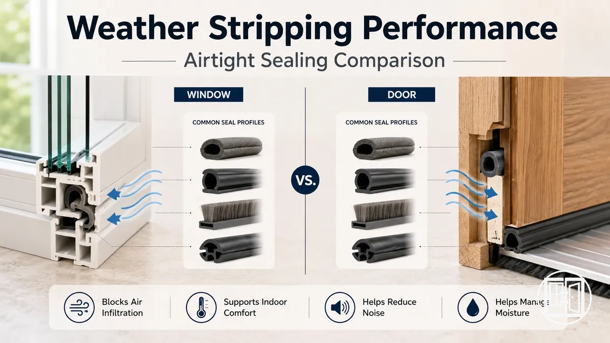 Comparison of window and door weather stripping performance for airtight sealing effectiveness