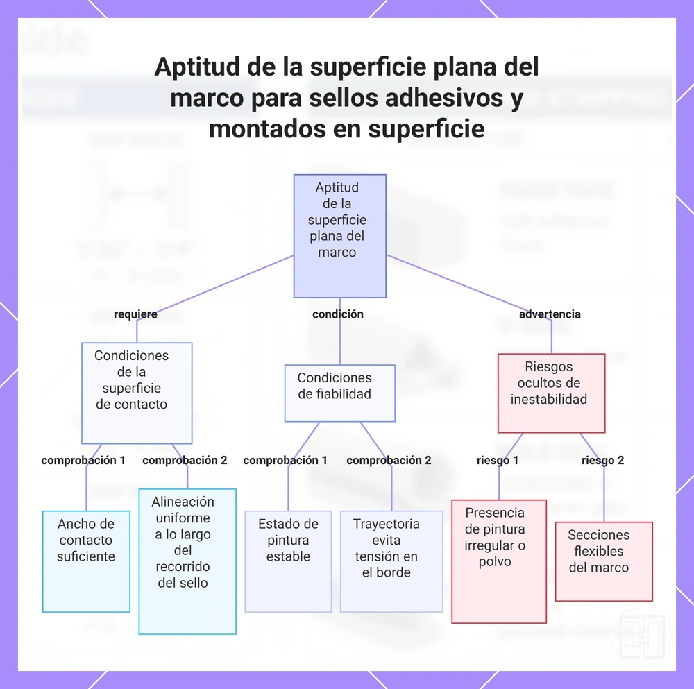 Aptitud de la superficie plana del marco para sellos adhesivos y montados en superficie