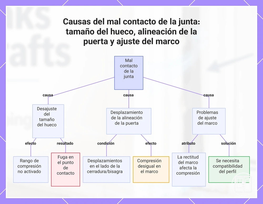 Causas del mal contacto de la junta: tamaño del hueco, alineación de la puerta y ajuste del marco