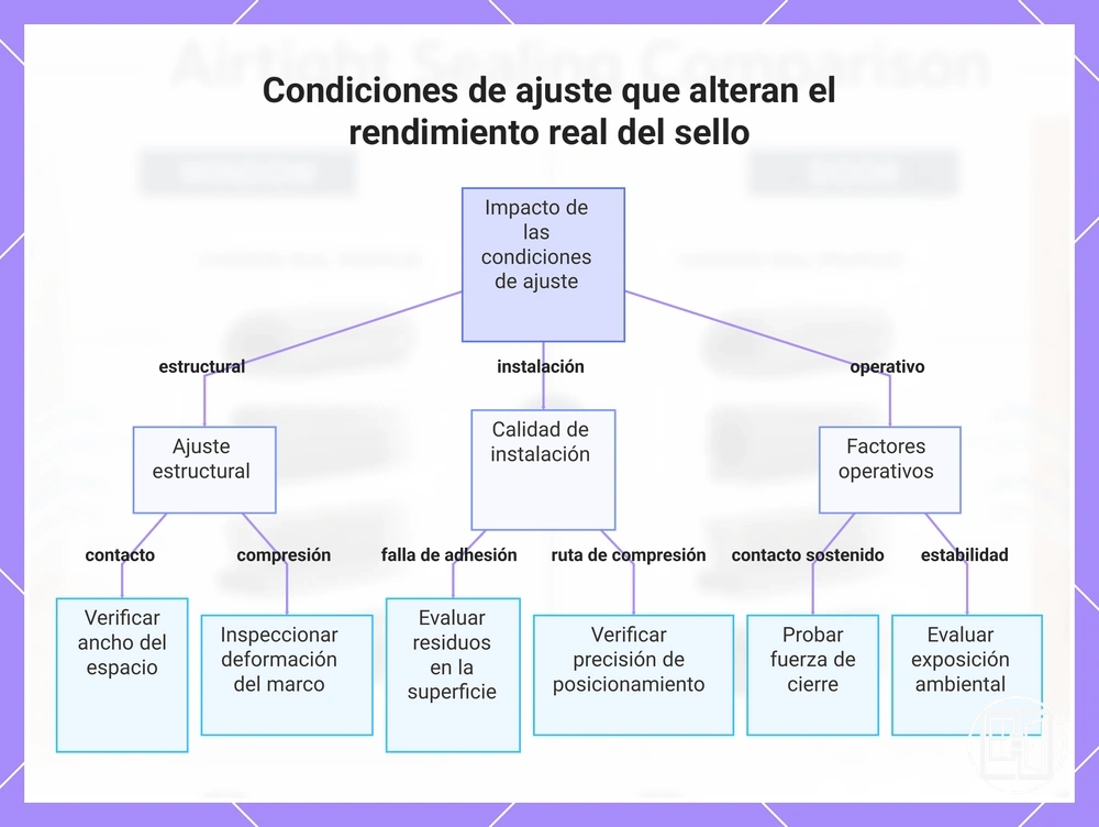 Condiciones de ajuste que alteran el rendimiento real del sello