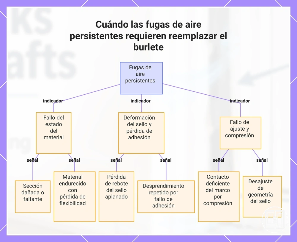 Cuándo las fugas de aire persistentes requieren reemplazar el burlete