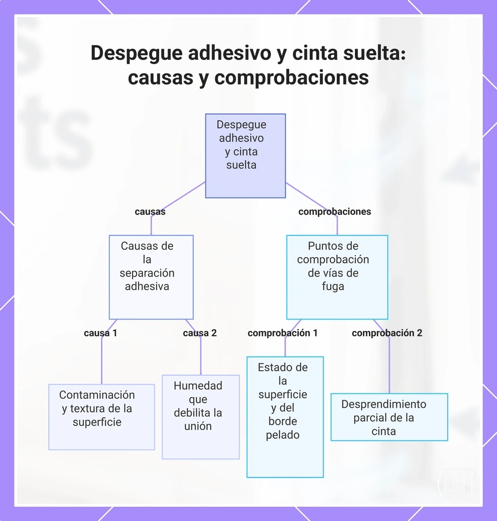 Despegue adhesivo y cinta suelta: causas y comprobaciones