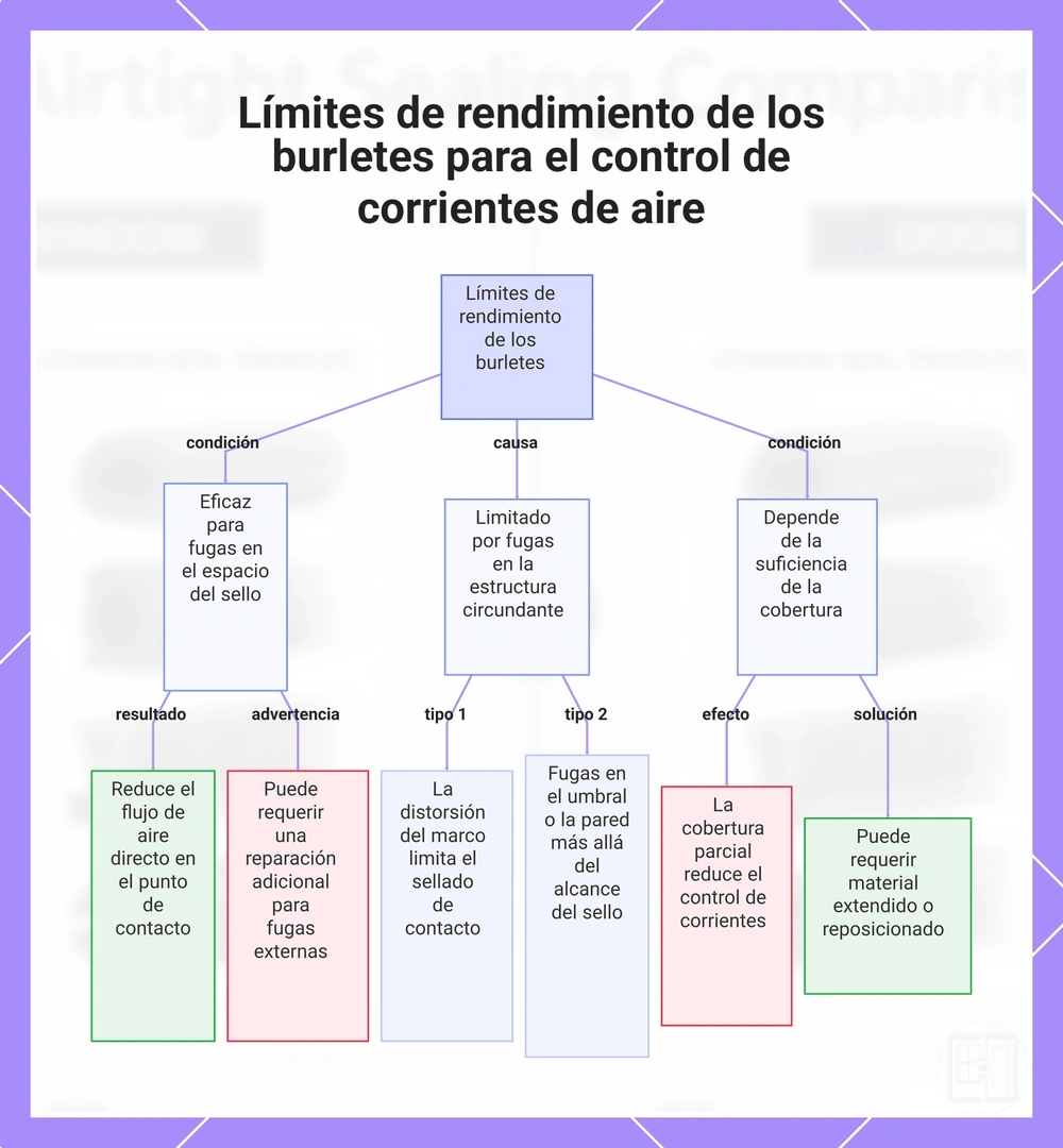Límites de rendimiento de los burletes para el control de corrientes de aire