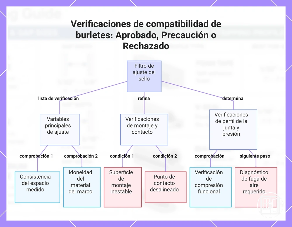 Verificaciones de compatibilidad de burletes: Aprobado, Precaución o Rechazado