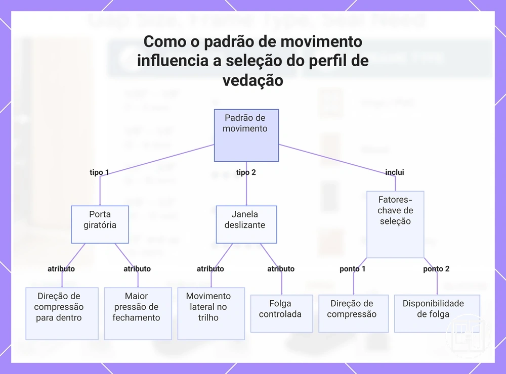 Como o padrão de movimento influencia a seleção do perfil de vedação