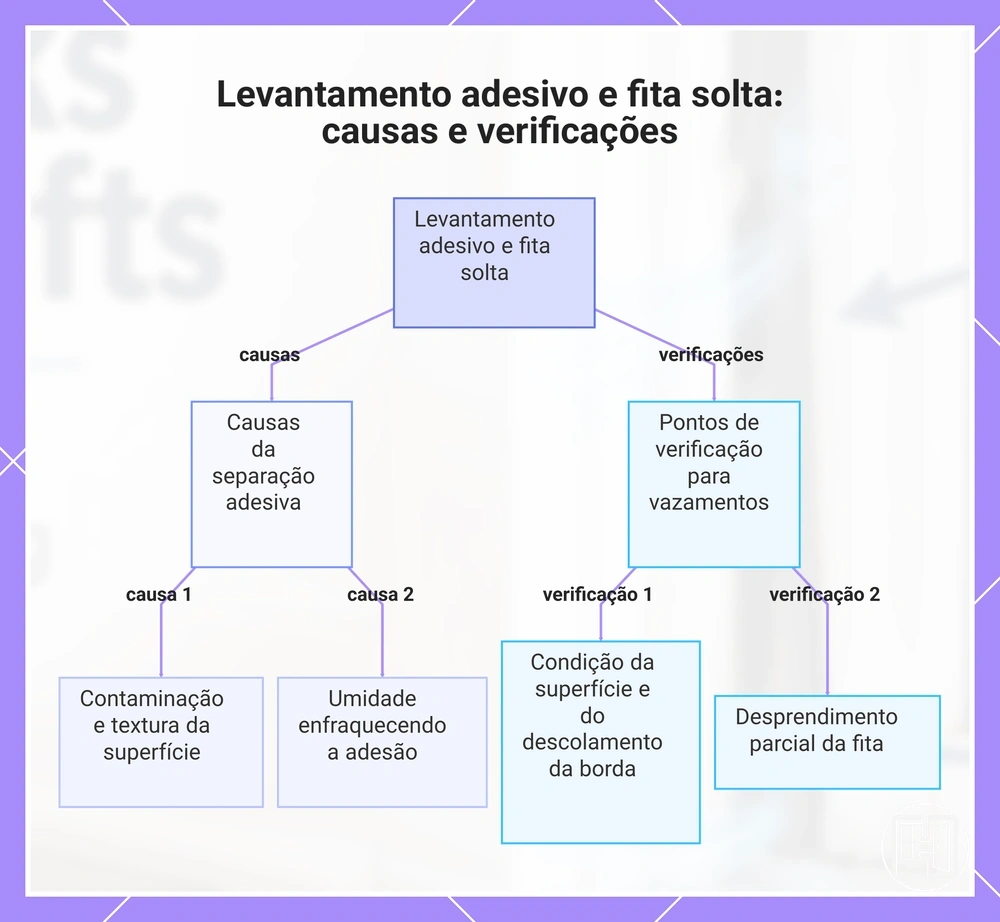 Levantamento adesivo e fita solta: causas e verificações
