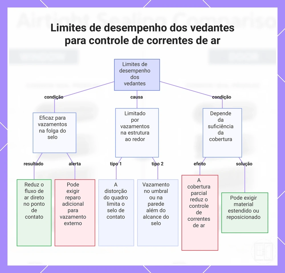 Limites de desempenho dos vedantes para controle de correntes de ar