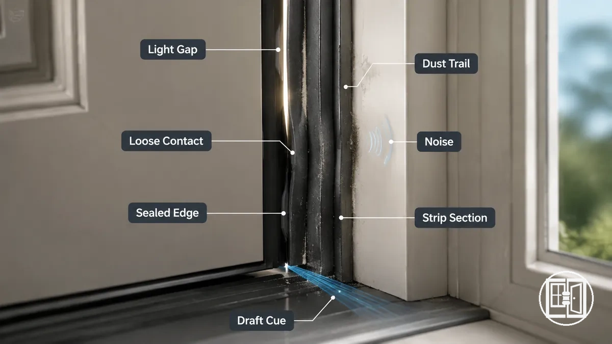 Folga de luz e contato frouxo da vedação perto da borda vedada de uma porta