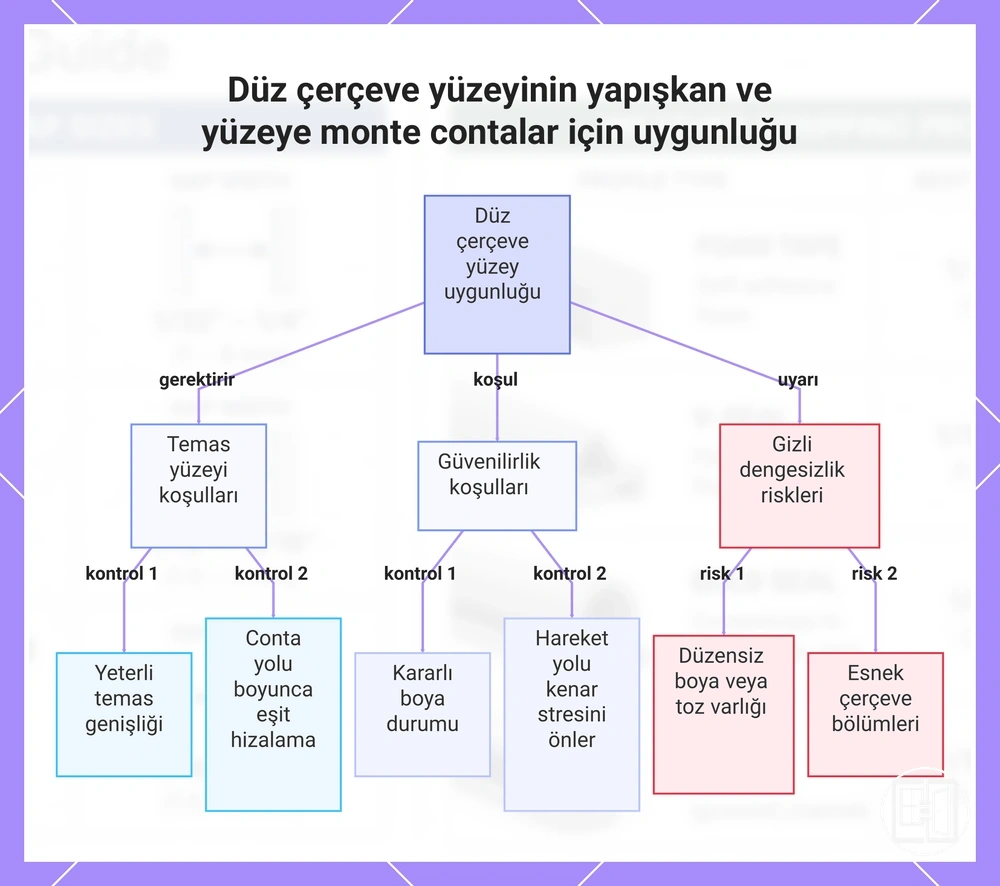 Düz çerçeve yüzeyinin yapışkan ve yüzeye monte contalar için uygunluğu
